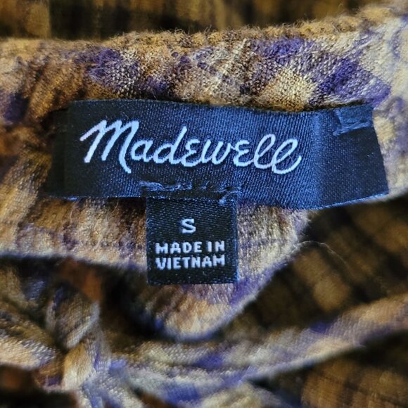 Madewell Tie-Back Cutout Puff Sleeve Top in Plaid in Spiced Olive size S EUC - Picture 10 of 16